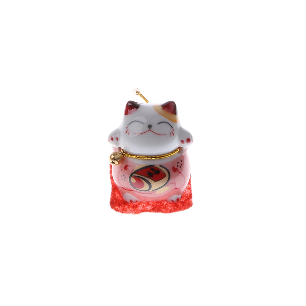 Set of 5 Ceramic Japanese Lucky Cat Fortune Kitten Figurines Cute Smiling Waving Fortune Cat Toy Home Car Decor Ornament #D