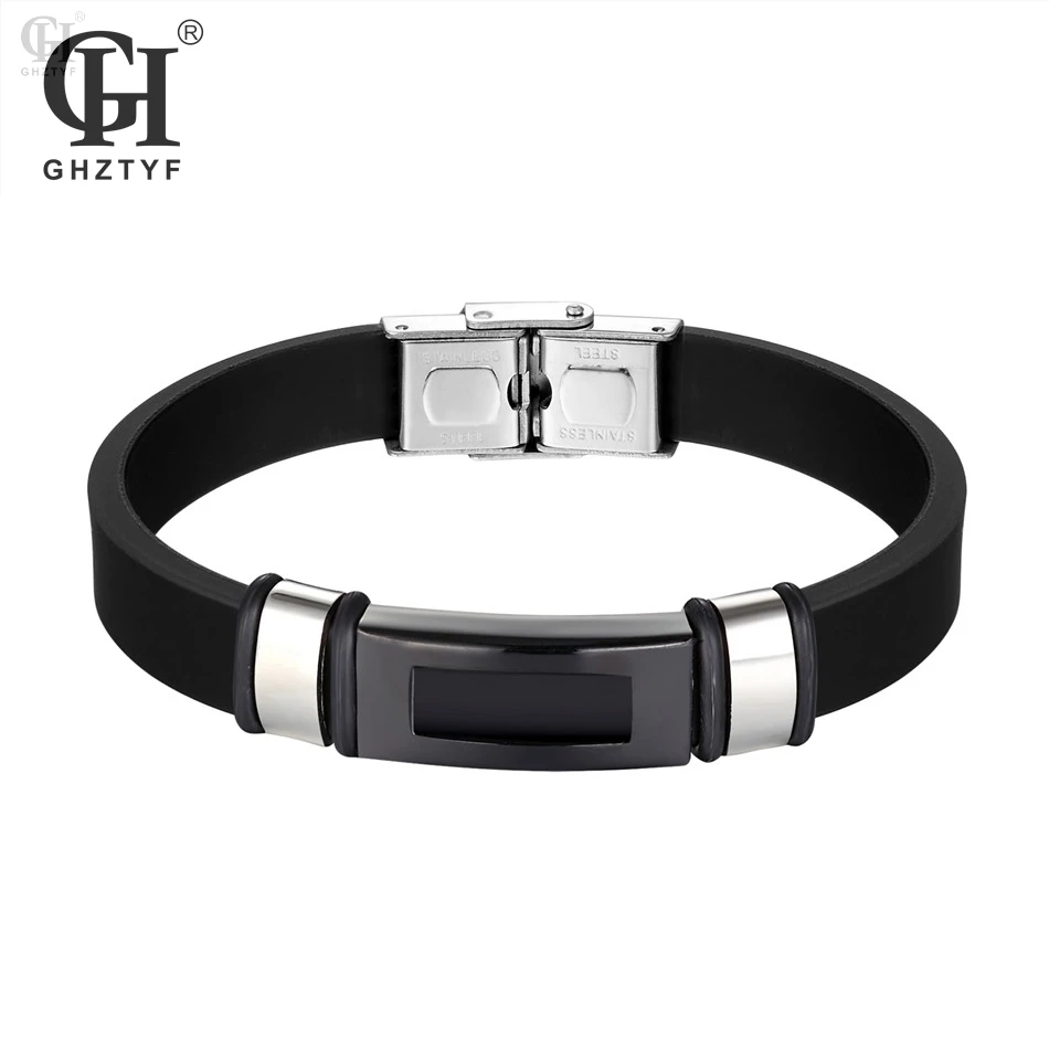 

Silicone Bracelet Men Stainless Rubber Bracelets Bangle For Women Black Silicones Steel Buckle Punk Style Jewelry Pulsera Hombre