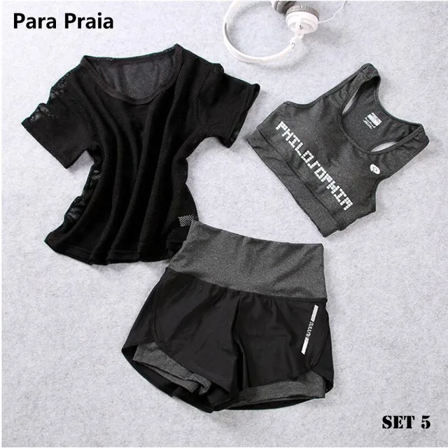 US $12.46 High Waist Three Piece Yoga Set Sportswear for Women Sports Bra Fitness Clothing Women Sports Short