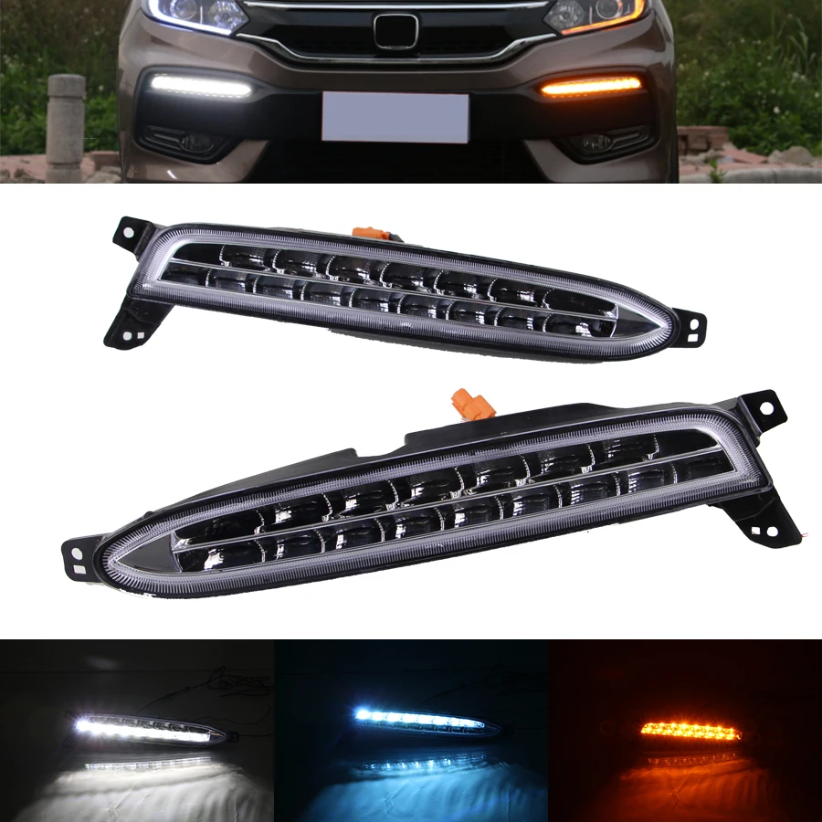 

1pair White Yellow Blue DRL Daytime Running Light wiht Yellow Turn Signal Light for Honda XRV XR-V Led Turnings Light 12V Bulb