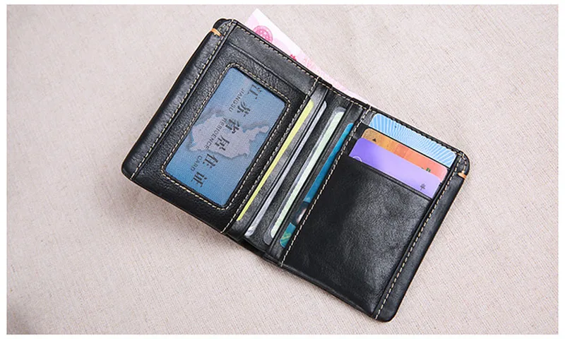 AETOO Wallet men's short leather super thin youth first layer cowhide handmade simple soft leather wallet vertical mini wallet