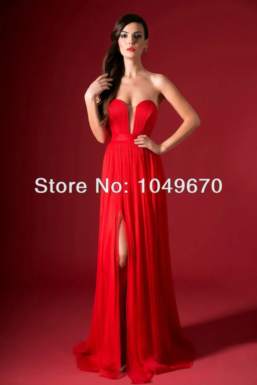 2016 Free Shipping Red Sweetheart Slit Tutu font b Dress b font robe de soiree Floor