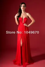 2016 freies Verschiffen Roter Schatz Slit Tutu Kleid robe de soiree Bodenlangen Chiffon Bandage Abendgesellschaft Prom Kleider N057