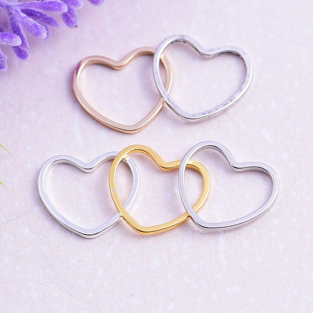 

50pcs/lot 13.5*12mm Gold silver Closed heart hollow Charms Connector Simple handmade craft tag pendants jewelry DIY material