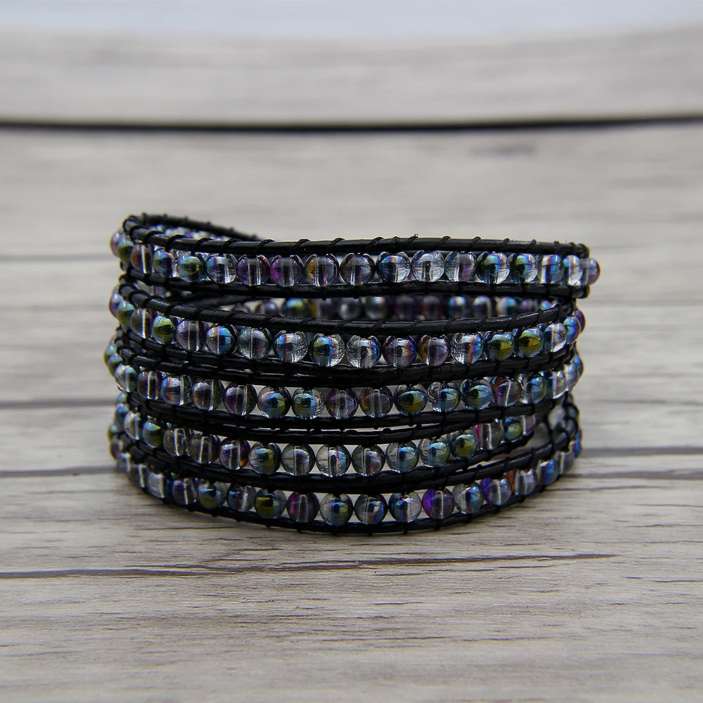 

Green and red crystal beads bracelet leather wraps beaded bracelet boho wrap yoga jewelry bohemian dropshipping gypsy wrap bead
