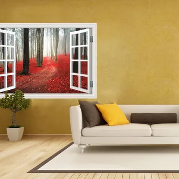 

vivid window landscape Tree Leaves wall stickers living room bedroom home decor wall decal pvc mural art diy poster decoration