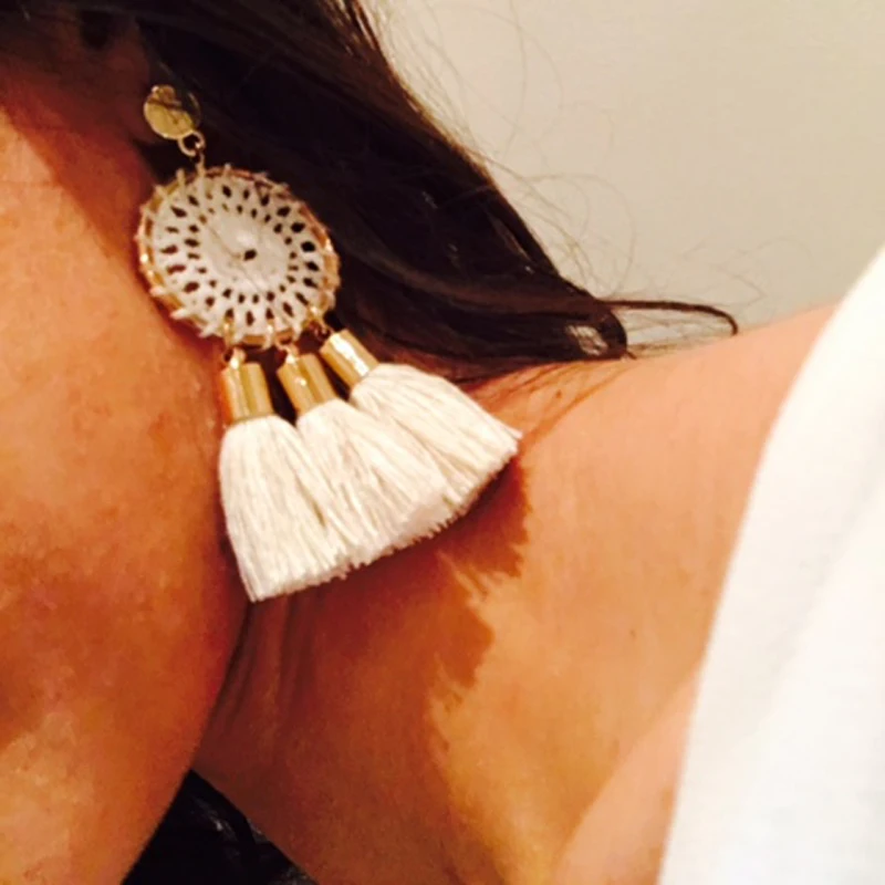 

New Fashion Earrings Creative Design Bohemia Style Tassel Earring Long Exaggerated Silk Fabric Dangle Earrings for Women Jewelry
