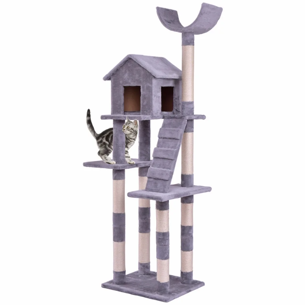 

Goplus Cat Tree Wood Condo Tower Scratching Posts Pet Kitten Furniture Play House with Ladder Modern Cat Climbing Tree PS7008