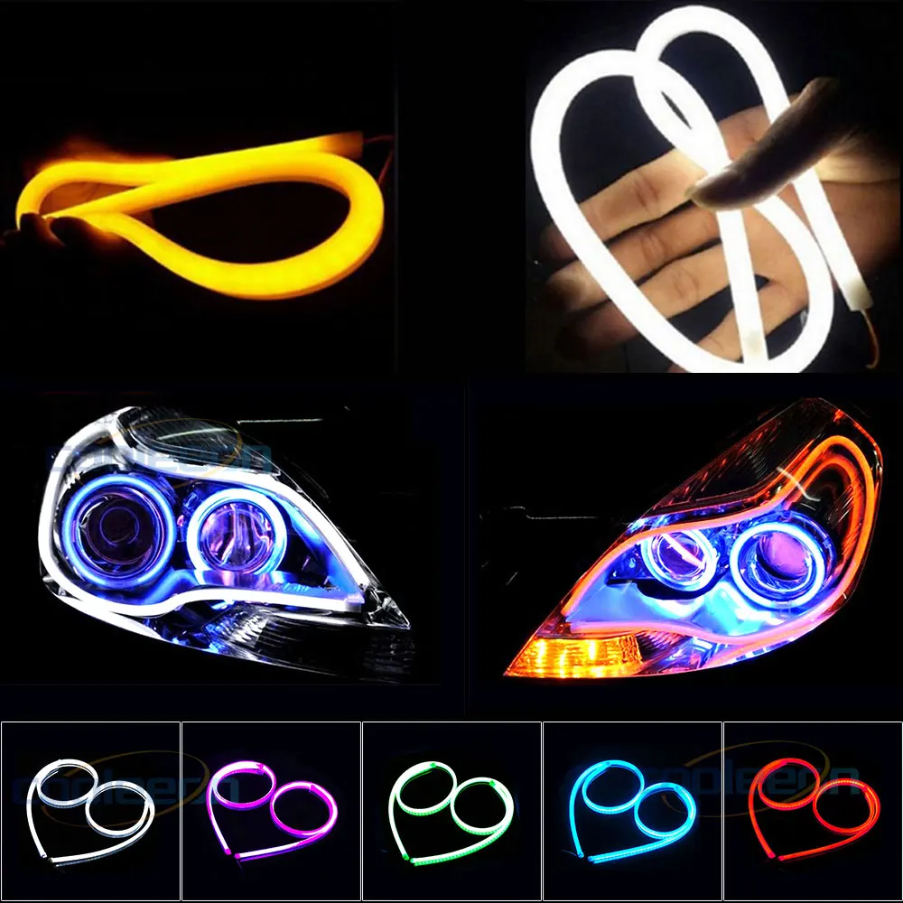 12V Double Color LED Car DRL Lights Turn Signal Lamp Bulbs White to