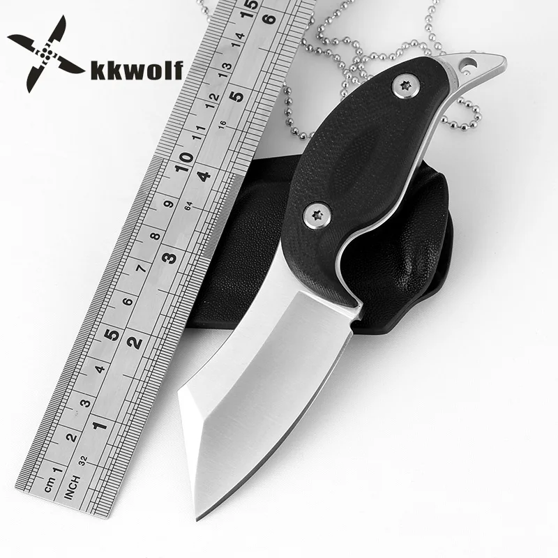 

KKWOLF Portable Necklace Straight Knife Fixed Blade Knife Survival Hunting Outdoor Tactical Camping Pocket Knife Multi Tool