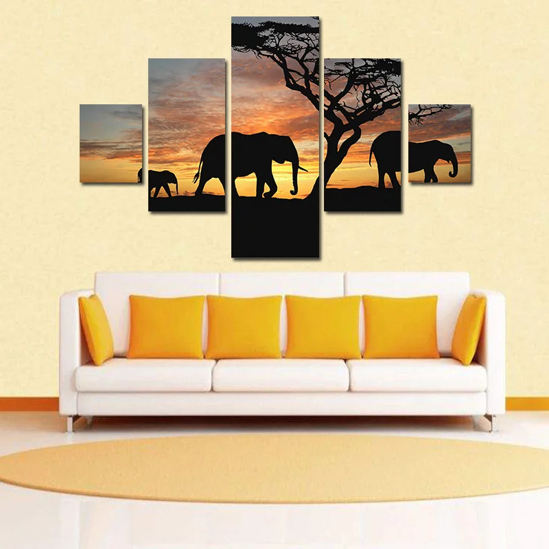 

Unframed 5 Panels African Elephant Picture Universe Print Painting Modern Canvas Wall Art for Wall Decor Home Decoration Artwork