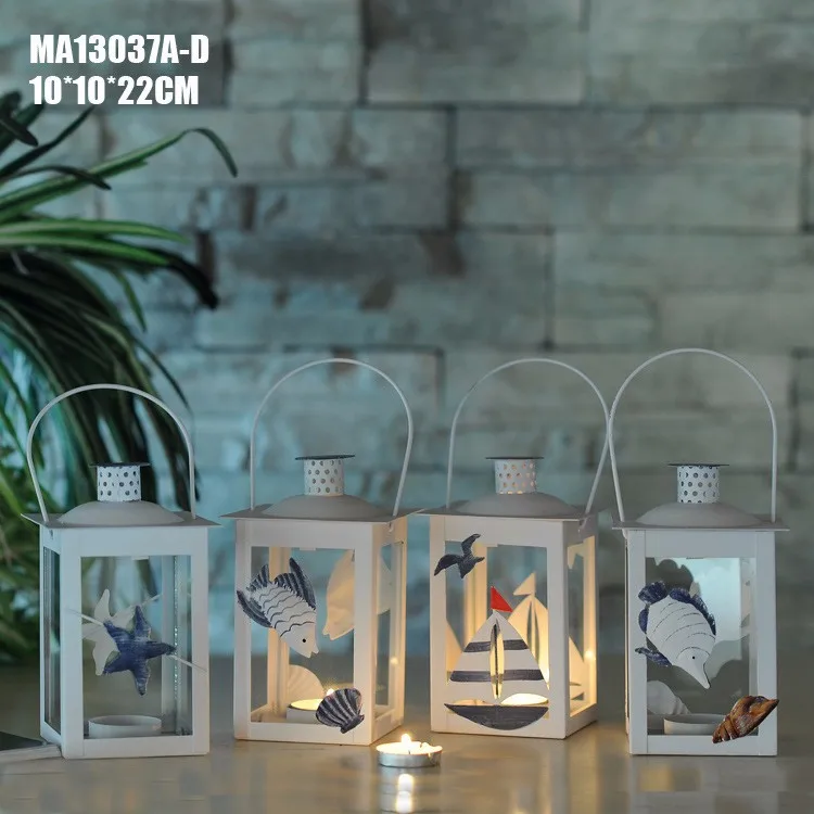 1 шт. оловянный фонарь подсвечники Средиземноморский стиль белый синий креативный романтический светильник ураган домашний декоративный подсвечник