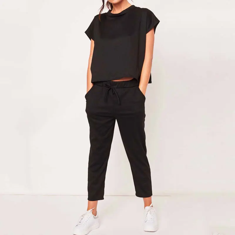 

2019 Summer Tracksuit Set Women Casual 2 Piece Set Women O-neck Crop Two Piece Set Top And Pants Female Short Sleeve Women Set