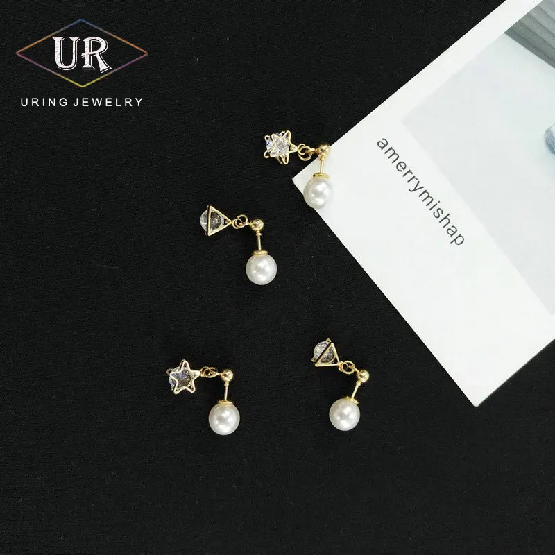 

Clip Earrings For Women Earings Fashion Jewelry Gold-Color Flashing Simple Star Pearl Zirconia Jewellry 2018 KA095 KA096