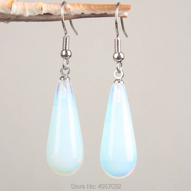 

29X10MM Water Drop Clear Quartz Lapis lazuli Purple Crystal Opal Tiger Eye Stone Drop Earrings 1Pair