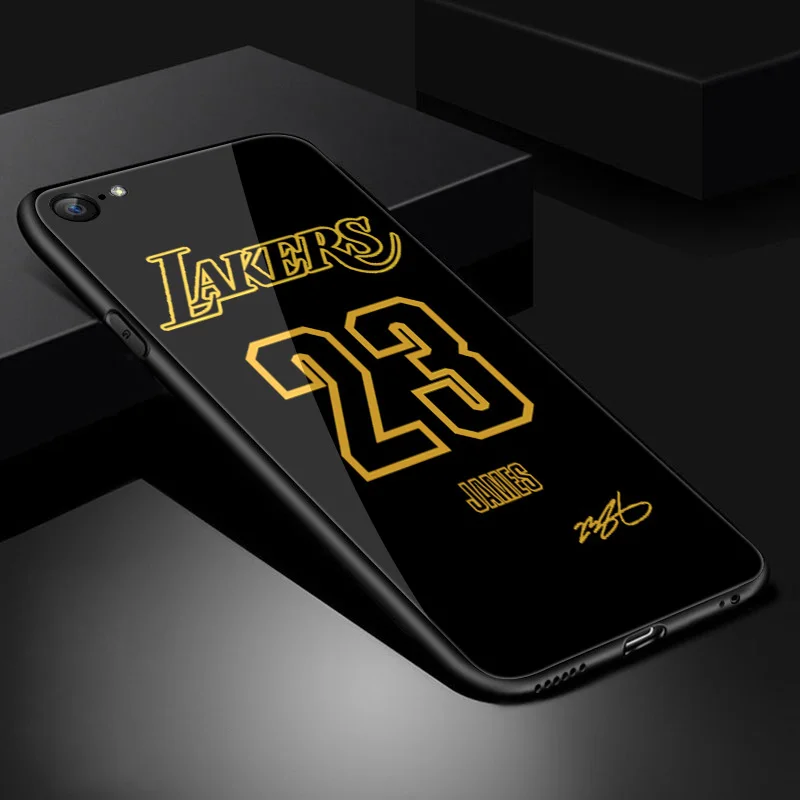 

Honesum Tempered Glass Case For iPhone 8 X XR XS MAX LeBron James phone case 23 sport case and Universal Finger Ring