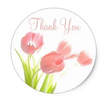 

1.5inch Thank You Pink Tulips Floral Pattern Stickers