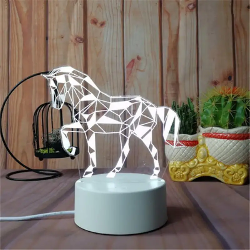 Новинка акриловая красочная градиентная 3D Настольная лампа с регулируемой яркостью 3D видение света Защита глаз светодиодный Настольный светильник - Цвет: White horse