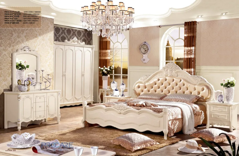 foshan fancy leather design bedroom furniture sets bedroom bed with 4 doors garderobe wardrobebedside cupboardtabledresser