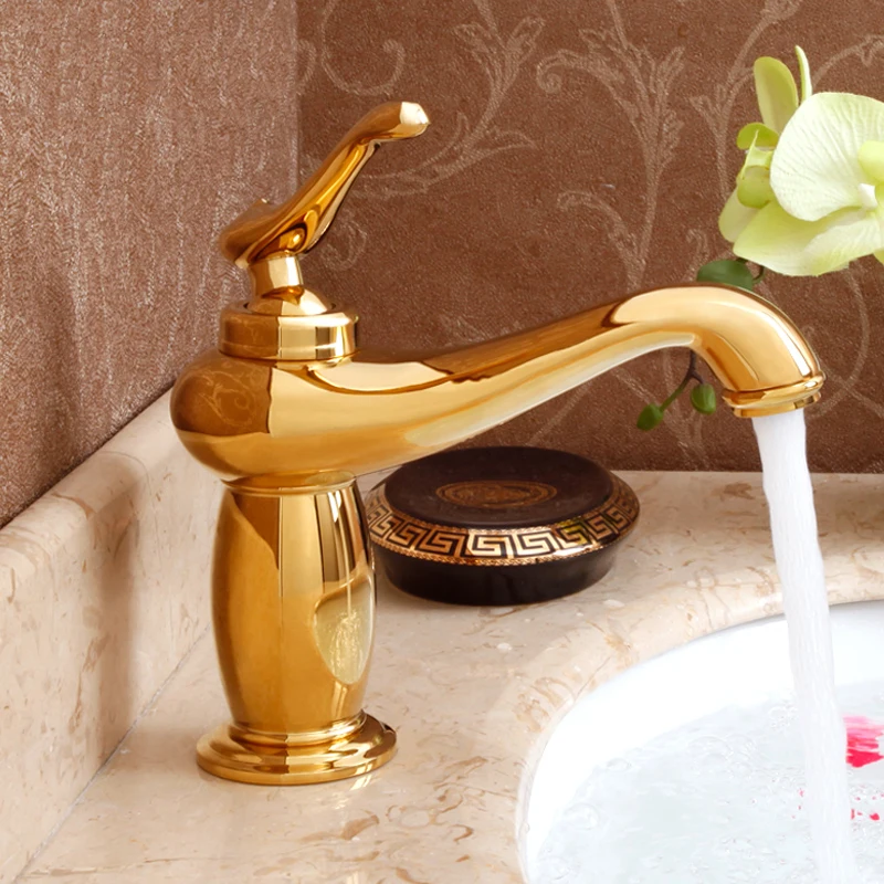 Роскошный европейский дизайн золотой медный кран для ванной комнаты кран для холодной и горячей ванной воды смесители