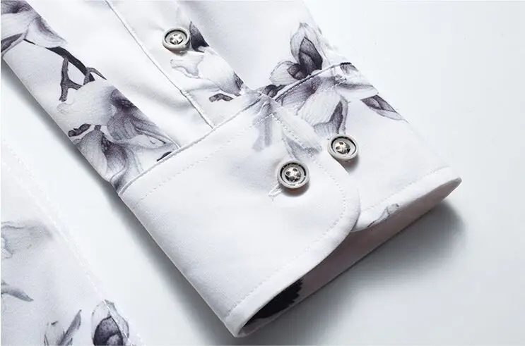 Мужская рубашка с длинными рукавами, приталенная, с цветочным принтом, плюс размер, повседневная, белая, Мужская гавайская рубашка, мужская, s M-6XL, 7XL