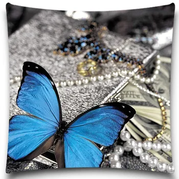

Blue Butterfly and Jewellery/Flower pattern 16/18/20 inches 9 style Square Cushion Cover cotton polyester Home car sofa Decorati