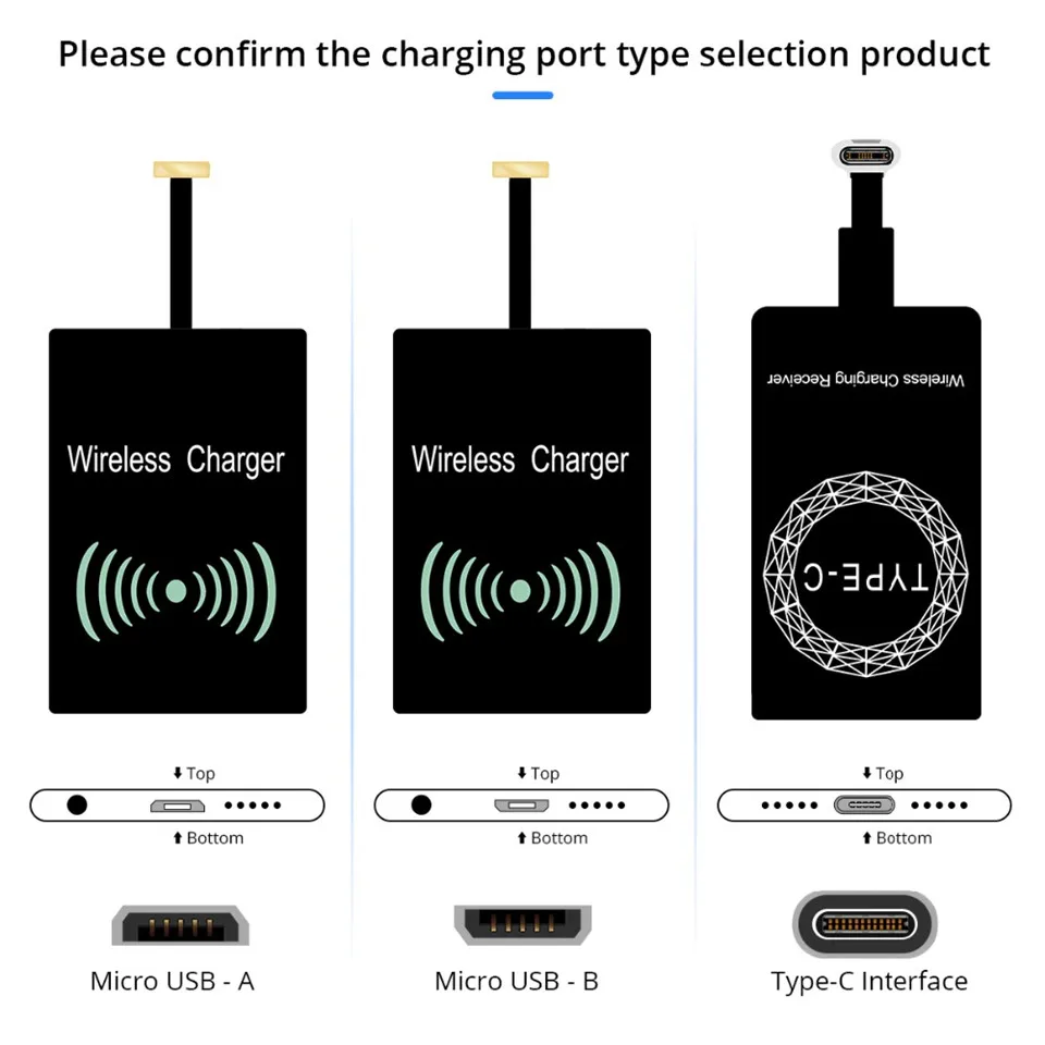 Qi Стандартный беспроводной приемник зарядного устройства для iPhone 6 6s 7 Plus Android Micro usb type C умный зарядный адаптер