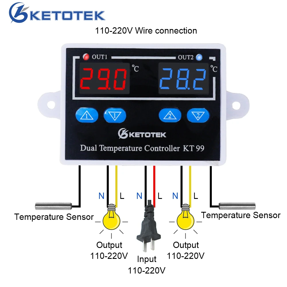 KT99 AC 220V 12V 24V цифровой двойной термометр регулятор температуры термостат