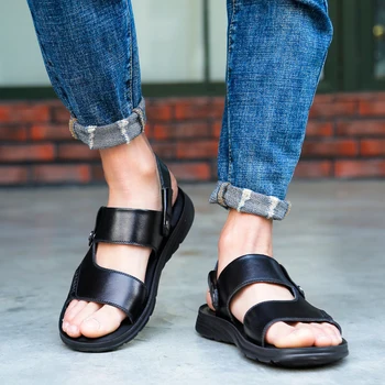 

2020 Genuine Leather Men Shoes Summer New Men's Sandals Men Sandals Fashion Beach Slippers