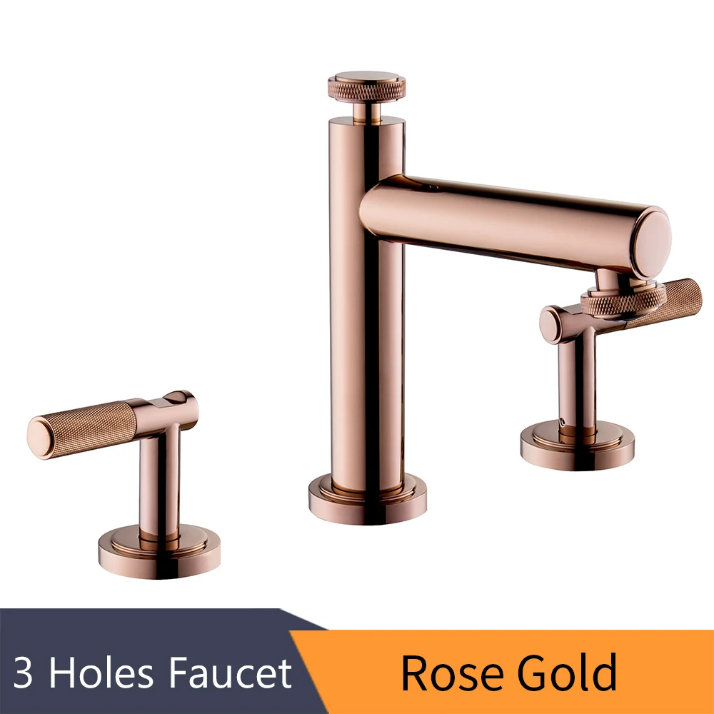 Basin Faucet Retro Black Faucet Taps Bathroom Sink Faucet Single Handle Hole Deck Vintage Wash Hot Cold Mixer Tap Crane 855762 - Цвет: 3 holes Rose Gold