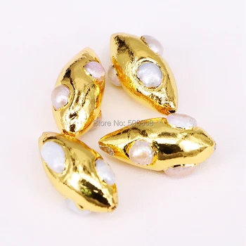 

10PCS ZYZ294-9089 Gold Color Natural Pearl Connector for Bracelets Necklaces, Freshwater Pearl Bead Oval Connector Gems Beads