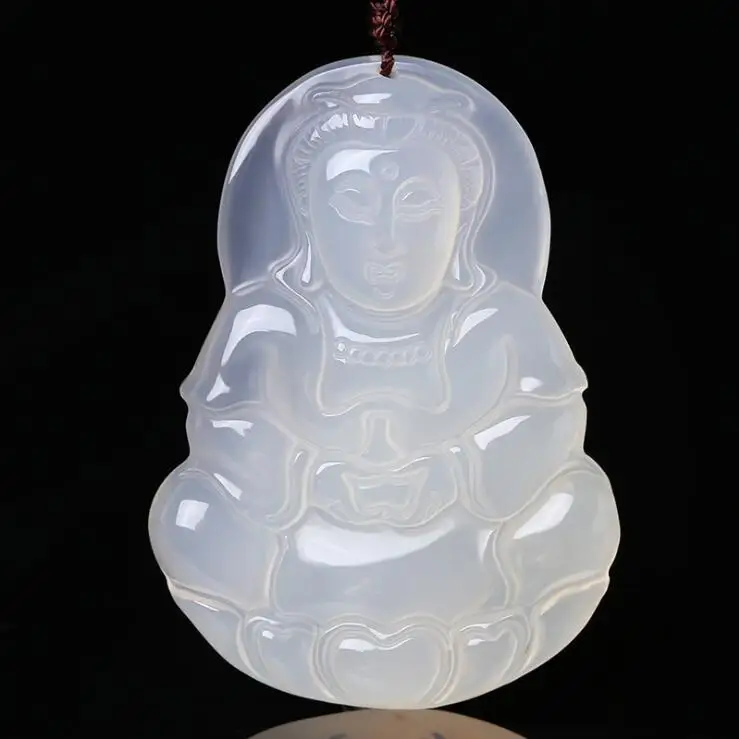 

natural carved ICY purple transparent GUANYIN agate chalcedony pendant with certificate together