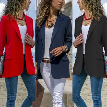 

Fashion Women Long Sleeve Cardigan Casual Blazer Ladies Autumn Solid OL Suit Coat Outwear