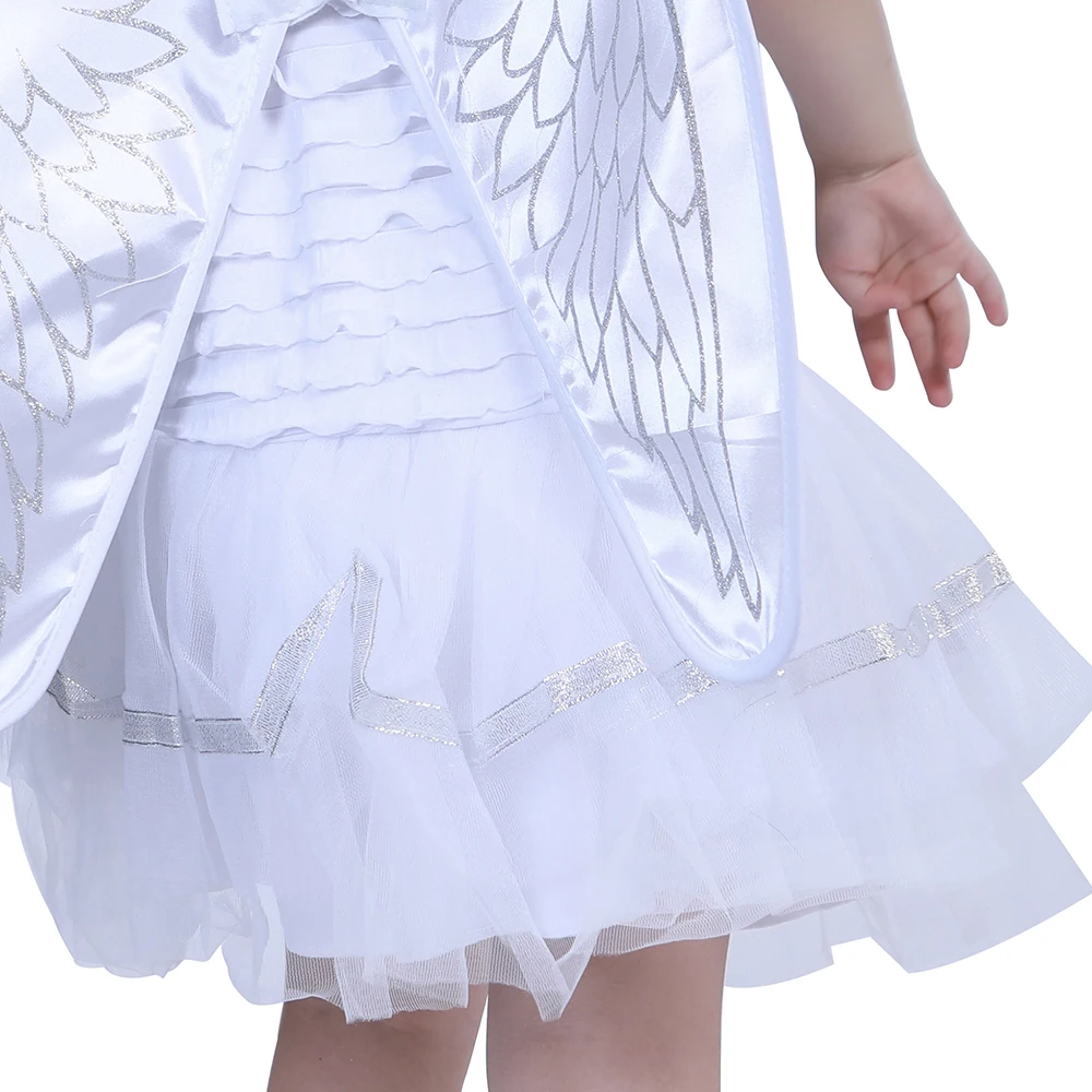 Летнее белое платье; платье для девочек с крыльями ангела; Рождественский костюм принцессы для детей; детское нарядное платье; костюм на Хэллоуин