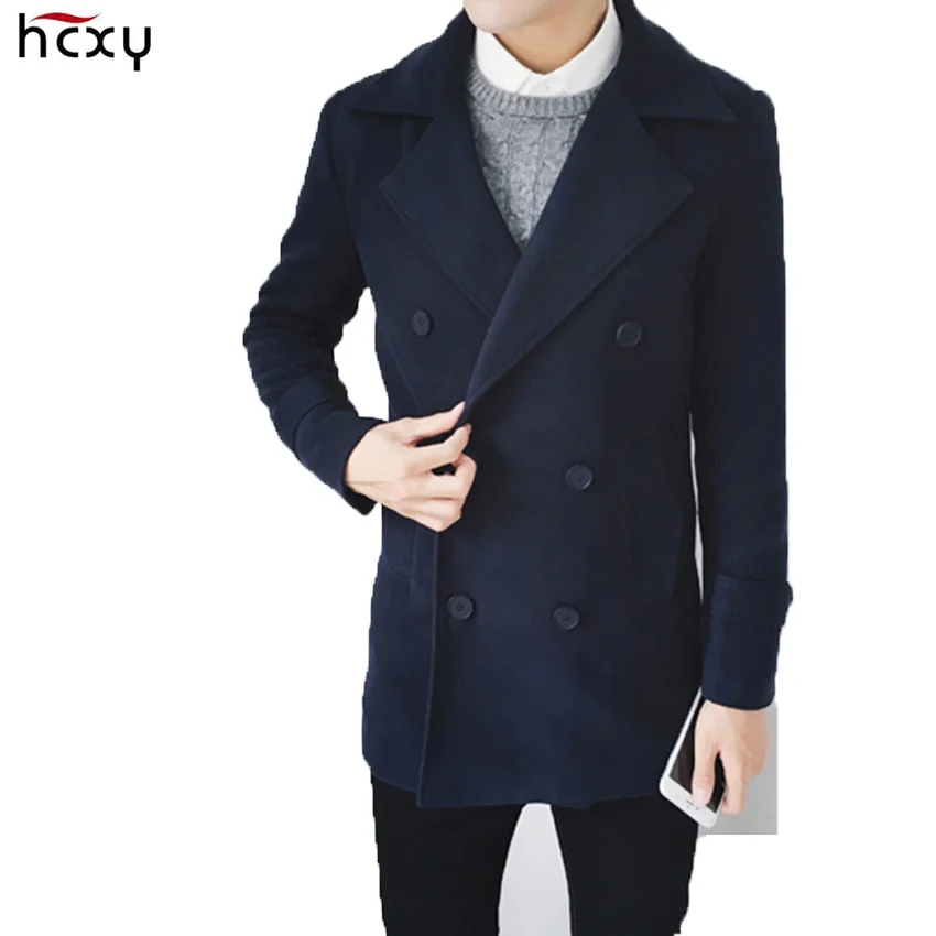 HCXY brand 2016 Autumn and winter Korean casual double breasted Windbreaker Male youth Slim Men s