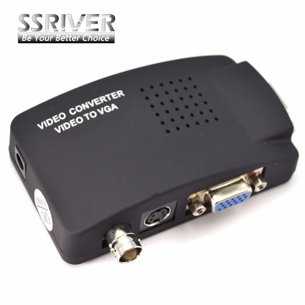 

TV BNC Composite S-video VGA In to PC VGA LCD out Converter Adapter Box Black TV TO PC Converter