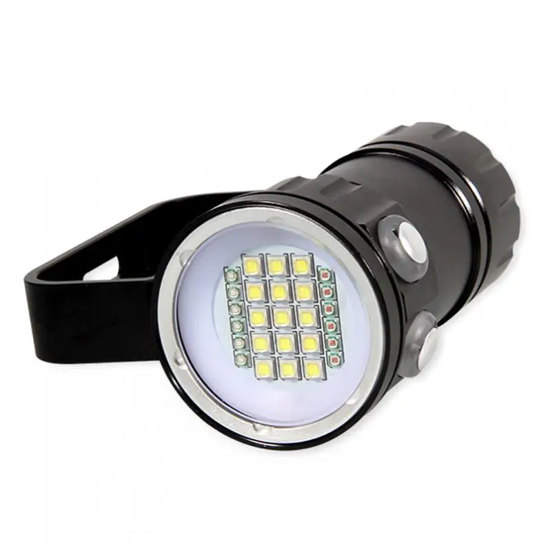 US $56.36 QH27 Fifteen 5050 White XML2 Six XPE Red R5 Six XPE Blue R5 Underwater 80m Scuba Diving Canister Light with 3 Modes Flashlight
