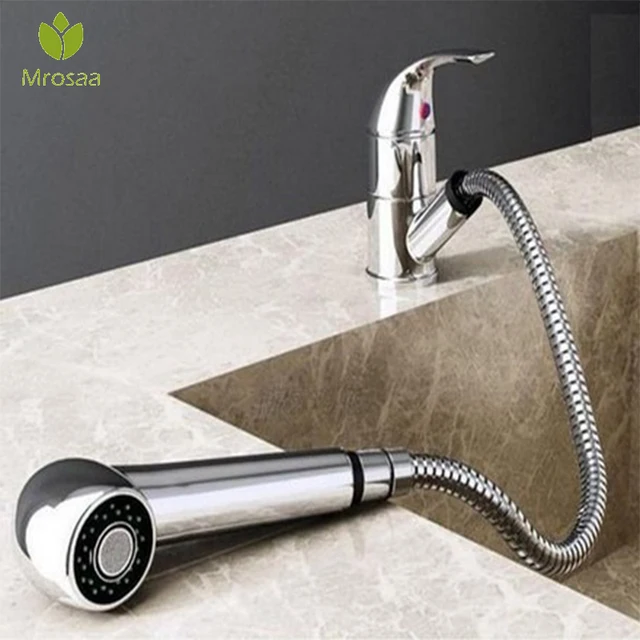 Best Price Mrosaa Single Handle Pull Out Sprayer Kitchen Tap Sink Faucet Pull Down Chrome plated Retractable Kitchen Faucets 