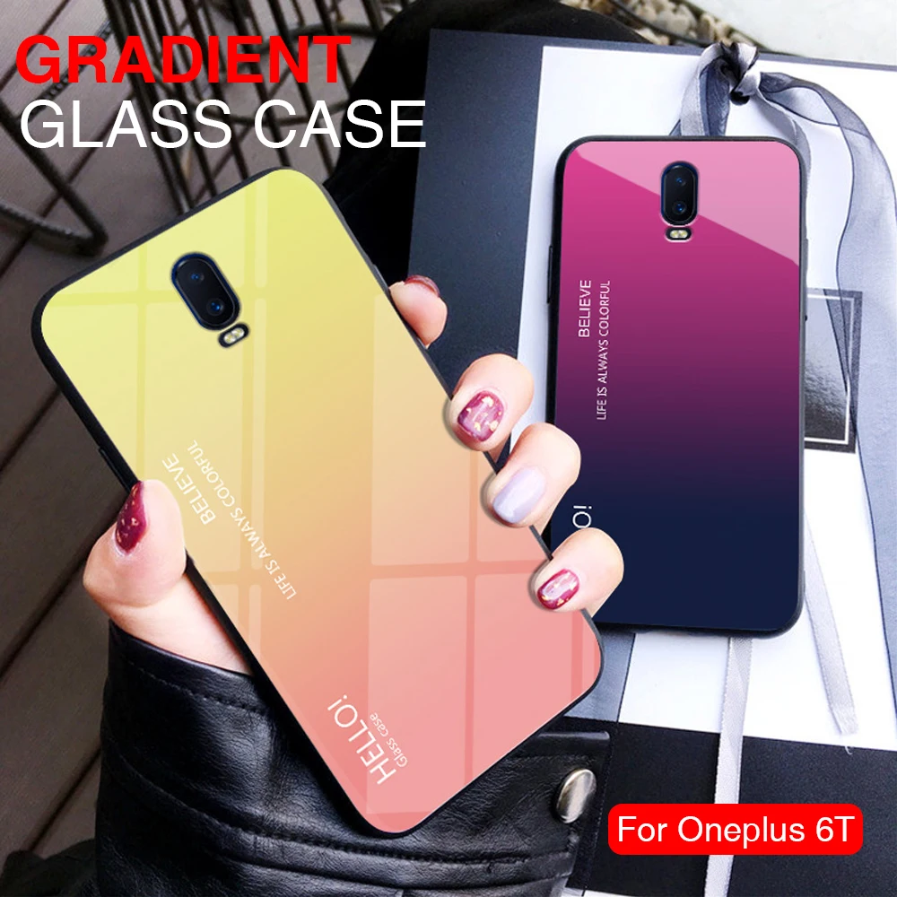 

For Oneplus 6T Case Gradient Cover Tempered Glass Luxury 360 Case For Oneplus 6 5T 5 6T Cover Coque One plus 6T One plus 6 Funda