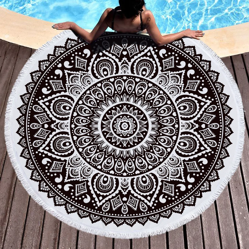 Floral Tassel Yoga Mat Round Blanket Beach Cooling Towel Round Beach Microfiber Towel SD90 (6)