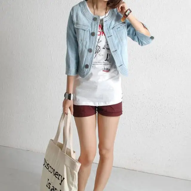 round collar denim jacket