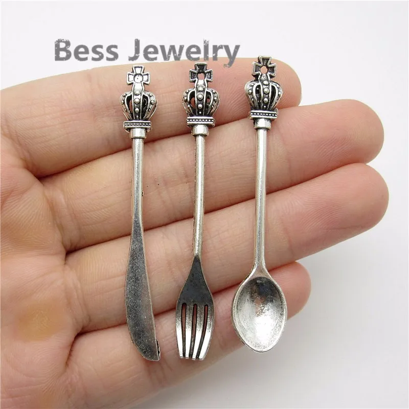 15pcs(60*12mm) Vintage Knife and fork spoon Charms fit for European