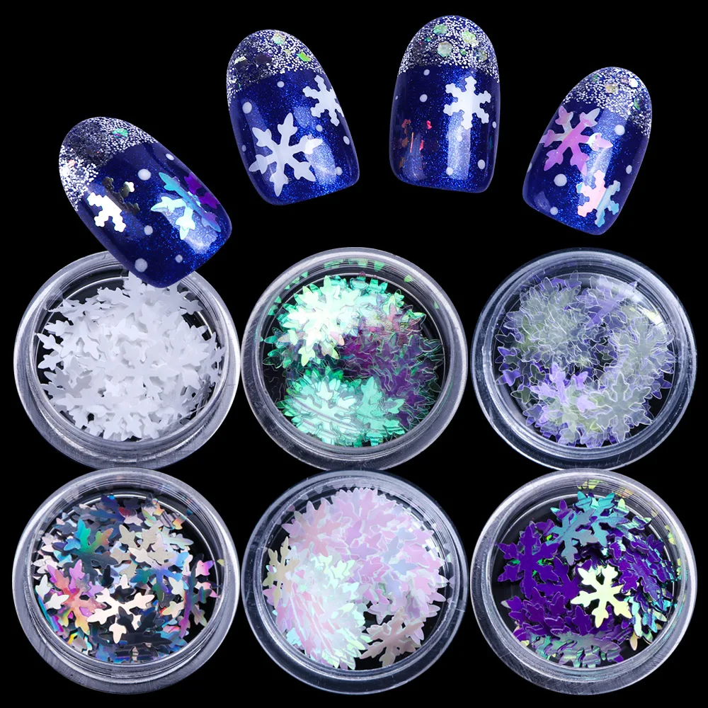 

6 box Christmas Snow Flowers Nail Sequins Decorations Holography Snowflake Nail Charm Flakes Paillette Nail Art Tool LADX01-06