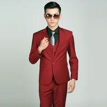 2017 brand new men’s suits Slim wine red wedding dress and groom