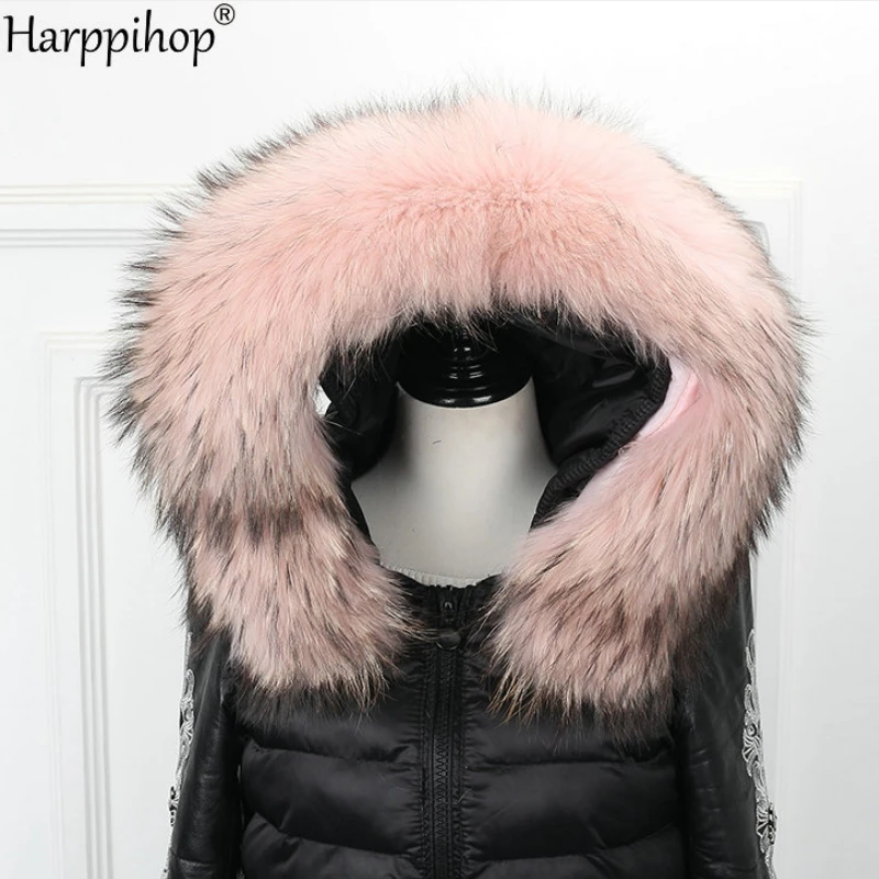 

Harppihop*women real raccoon fur cuff 2018 new long natural genuine fox fur collar