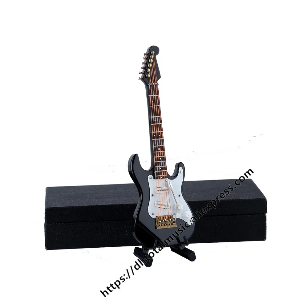 Персонализированные миниатюрные скрипки гитары модель реплики с подставкой и чехол мини музыкальный инструмент украшения Рождество - Цвет: Electric Guitar-14cm