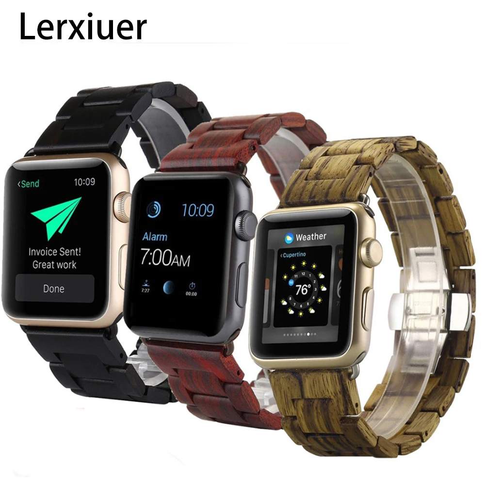 

Wood Strap For Apple Watch band apple watch 5 4 3 band 44mm/40mm iwatch 5 42mm/38mm Wooden Butterfly buckle Bracelet watchband