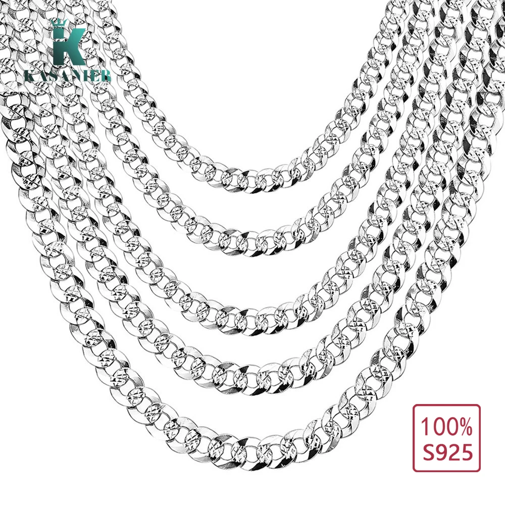 

KASANIER 2019 100% Real S925 Sterling Silver Men jewelry 4-8 MM Width Mens Necklace Gift Curb Necklace Man and woman jewelry