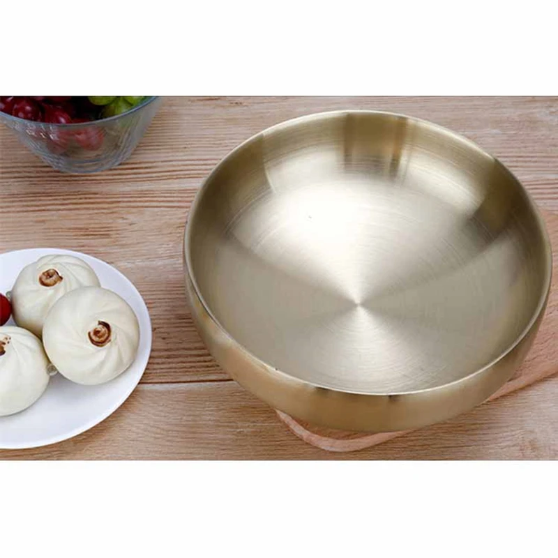 

Thicken 304 Stainless Steel Gold Bowl Korean Style Noodle Bowl Heatproof Big Soup Container Rice Bowl Tableware Set Silver 1pcs