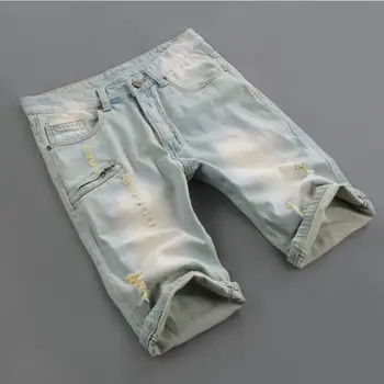 

2019 New Fashion Men's Ripped Short Jeans Slim Fit Summer Cotton Breathable Shorts Denim shorts retro style slim fit shorts